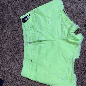 Size 15, High-rise Mom fit, Lime green shorts.